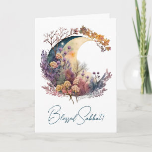 Create Your Own Mystical Floral Crescent Moon Holiday Card