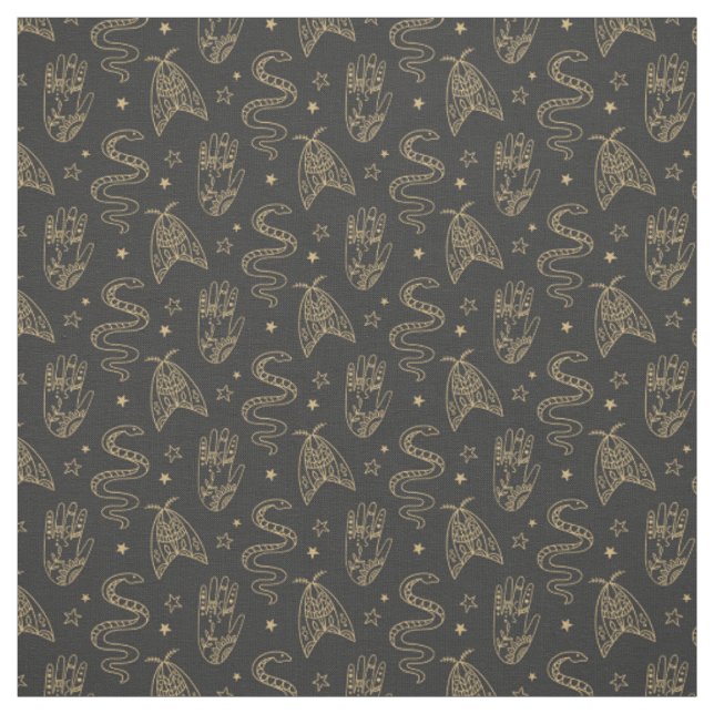 Create Your Own Mystical Gold Snakes Black Fabric (Swatch)
