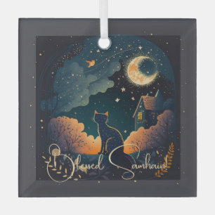Create Your Own Mystical Midnight Black Cat Glass Tree Decoration