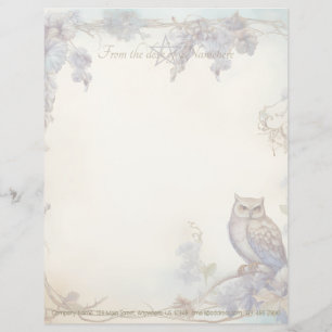 Create Your Own Mystical Owl Purple Green Floral Custom Letterhead