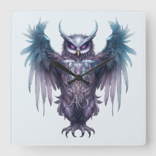 Create Your Own Mystical Purple Owl Square Wall Clock