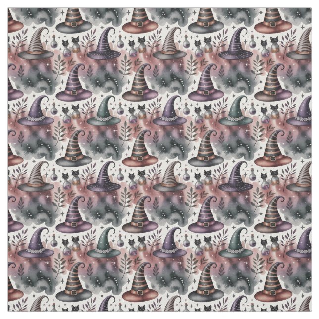 Create Your Own Mystical Samhain Witch Hats Cats Fabric (Swatch)