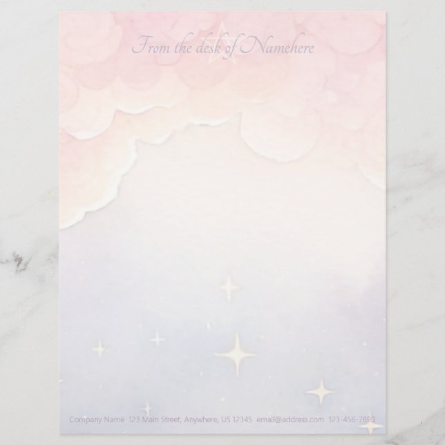 Create Your Own Mystical Starry Sunrise Clouds Custom Letterhead (Front)