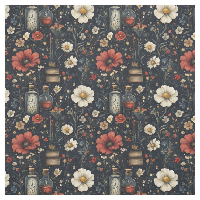 Create Your Own Mystical Wildflower Magic Black Fabric (Swatch)