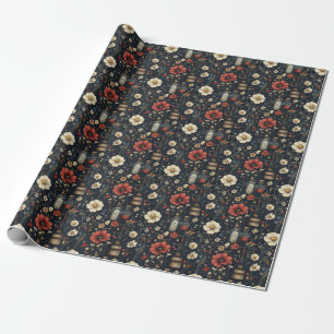Create Your Own Mystical Wildflower Magic Black Wrapping Paper