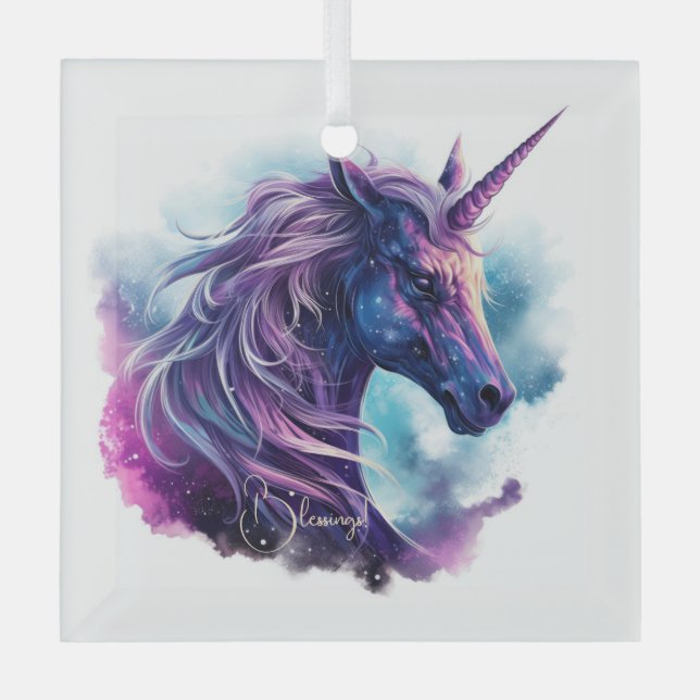 Create Your Own Mythical Purple Unicorn Glass Tree Decoration (Front)