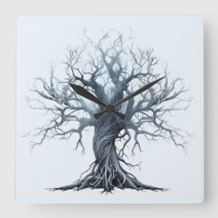 Create Your Own Mytsical Blue Tree Square Wall Clock