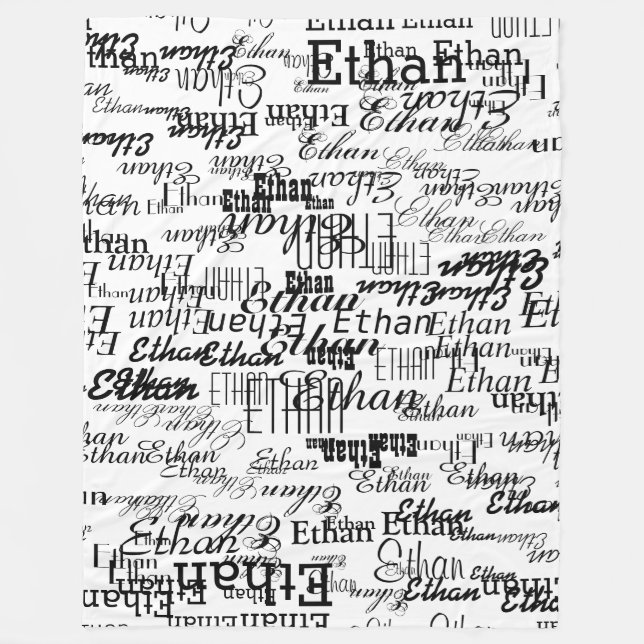 Create your own name black and white fleece blanket (Front)