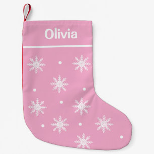 Create Your Own Name Light Pink With Snowflakes Small Christmas Stocking