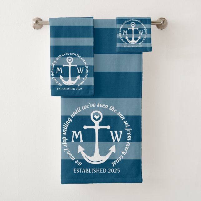 Create Your Own Nautical Anchor Heart Coastal Logo Bath Towel Set (Insitu)