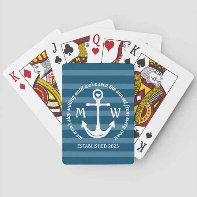 Create Your Own Nautical Anchor Heart Coastal Logo Playing Cards (Back)