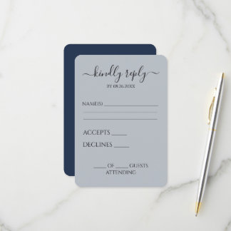 Create Your Own Navy Blue Customisable RSVP Card