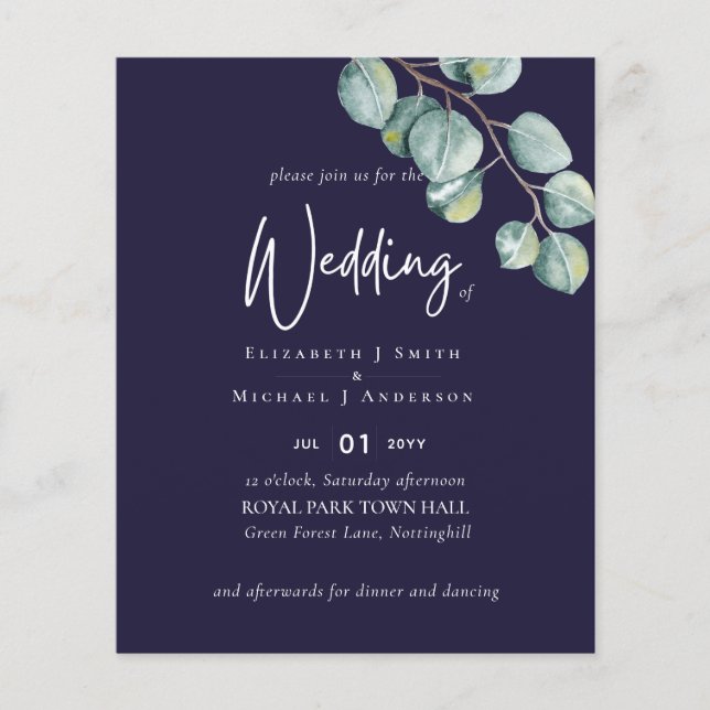 Create Your Own NAVY White Sage Eucalyptus Wedding (Front)