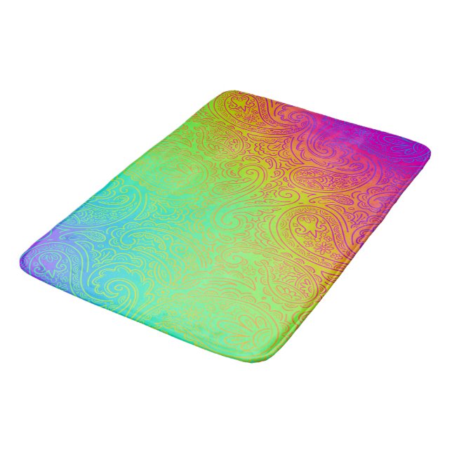 Create Your Own Neon Rainbow Paisley Bath Mat (Angled)