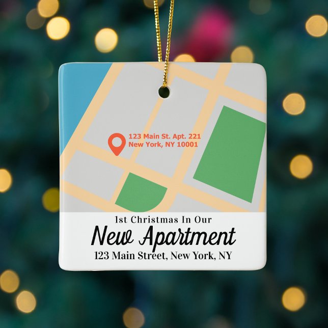 Create Your Own New Apartment Map Ceramic Ornament (Custom Map Address First Christmas New Apartment Ceramic Ornament
)