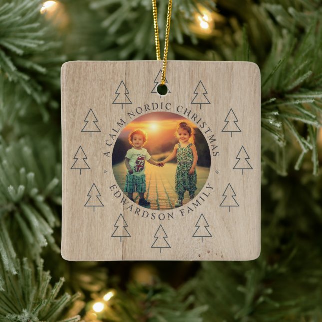 Create your own nordic family photo christmas ceramic ornament (Tree)