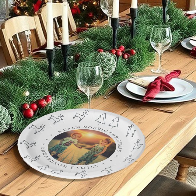 Create your own nordic family photo christmas paper plate (Create your own nordic family photo christmas paper plates.)