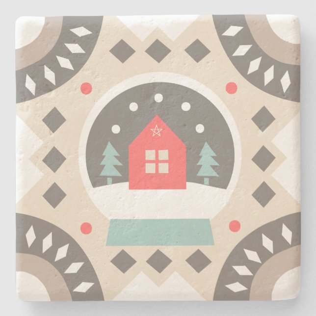 Create Your Own Nordic Style Winter Woods Cabin Stone Coaster (Front)