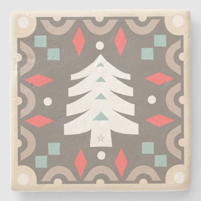 Create Your Own Nordic Style Winter Yule Pine Tree Stone Coaster (Front)