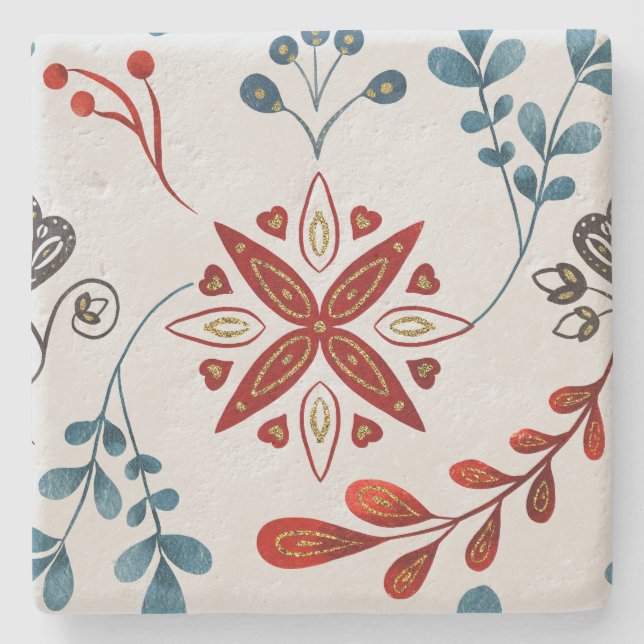 Create Your Own Nordic Style Yule Snowflake Leaves Stone Coaster (Front)