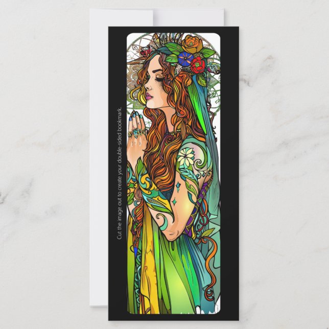 Create Your Own Nouveau Green Witch Bookmark Card (Front)
