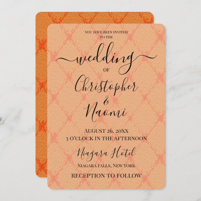 Create Your Own Orange Retro Diamond Pattern Invitation (Front/Back)