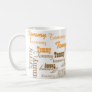 Create your own orange to brown name pattern coffee mug