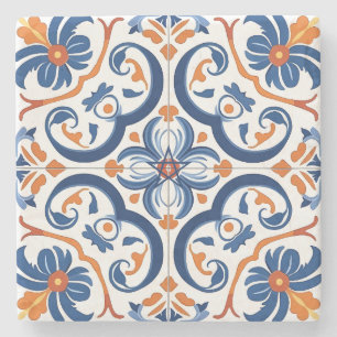Create Your Own Ornamental Blue Orange Red Stone Coaster