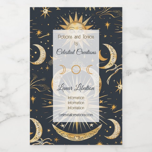 Create Your Own Ornate Celestial Blue & Gold Wine Label (Single Label)
