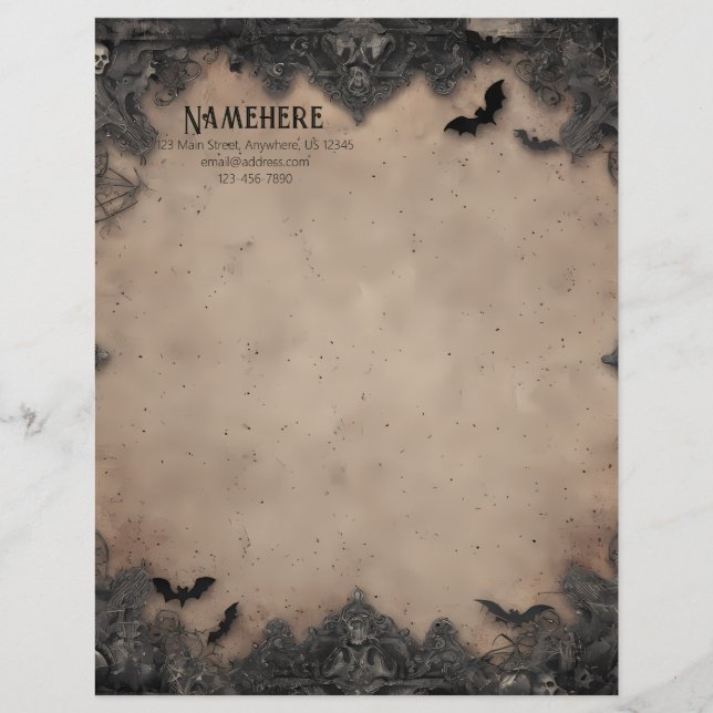 Create Your Own Ornate Gothic Bats Stationery Custom Letterhead (Front)