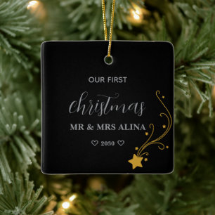 Create Your Own Our First Christmas Married Ceramic Ornament