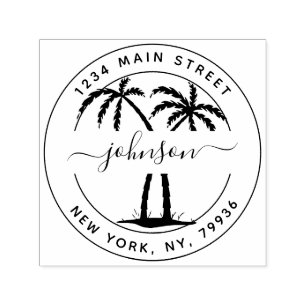 Create Your Own Palm Modern Round Return Address Self-inking Stamp