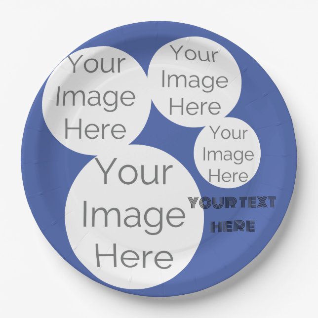 create your own paper photo text template blue paper plate (Front)