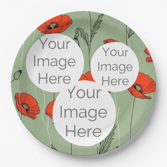 create your own paper photo text template poppy plate (Front)
