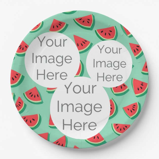 create your own paper photo text watermelon plate (Front)