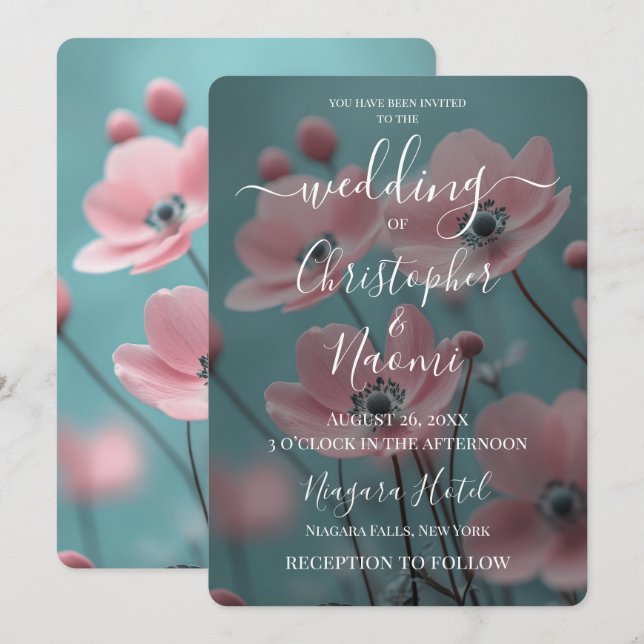 Create Your Own Pastel Pink & Teal Flowers Wedding Invitation (Front/Back)