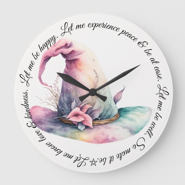 Create Your Own Pastel Rainbow Witch Hat Leaves Large Clock (Front)