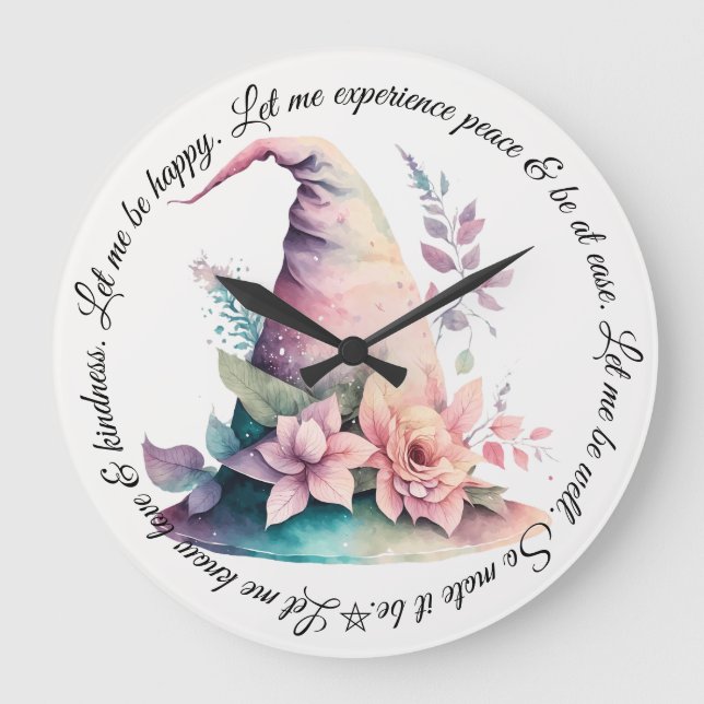 Create Your Own Pastel Rainbow Witch Hat Roses Large Clock (Front)