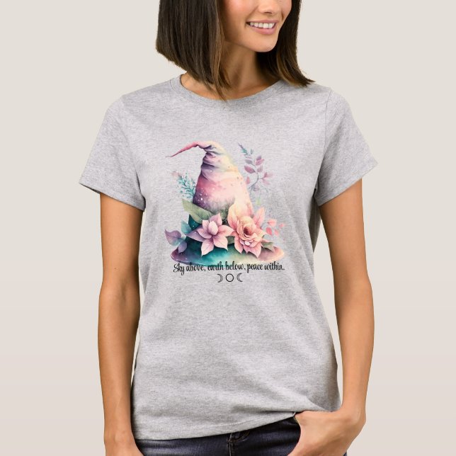 Create Your Own Pastel Rainbow Witch Hat Roses T-Shirt (Front)