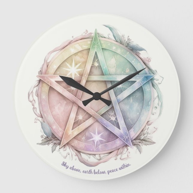 Create Your Own Pastel Starry Rainbow Pentacle Large Clock (Front)