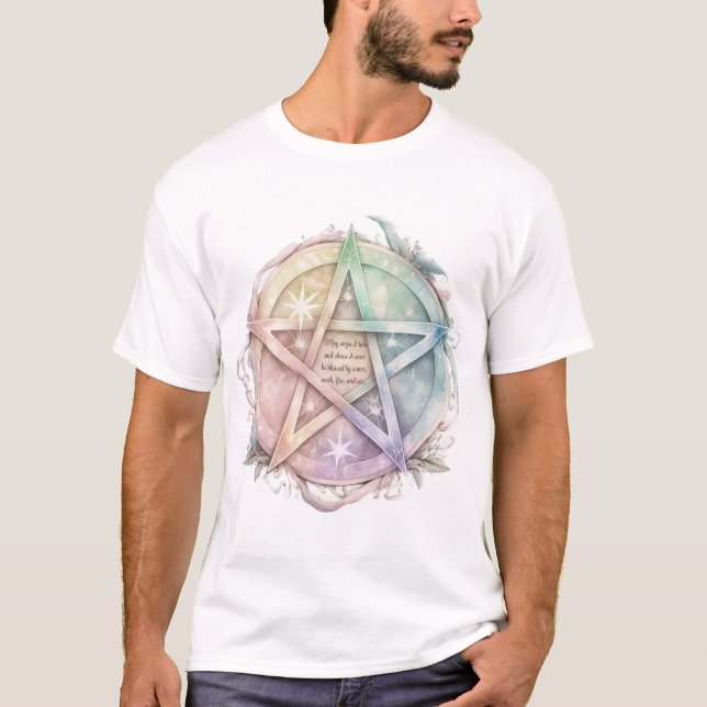 Create Your Own Pastel Starry Rainbow Pentacle T-Shirt (Front)