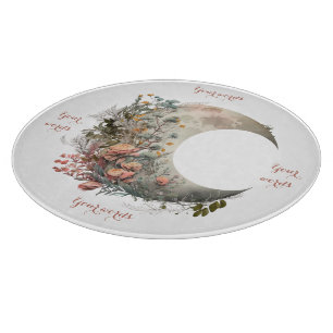 Create Your Own Peach Roses Floral Crescent Moon Cutting Board