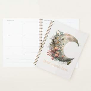 Create Your Own Peach Roses Floral Crescent Moon Planner