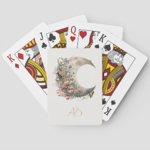 Create Your Own Peach Roses Floral Crescent Moon Playing Cards