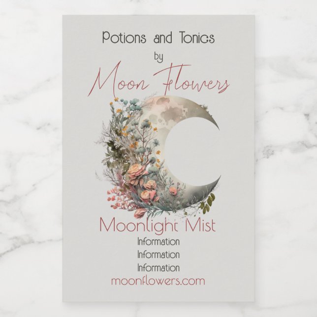 Create Your Own Peach Roses Floral Crescent Moon Wine Label (Single Label)