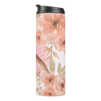 Create Your Own Peach Roses Floral Thermal Tumbler