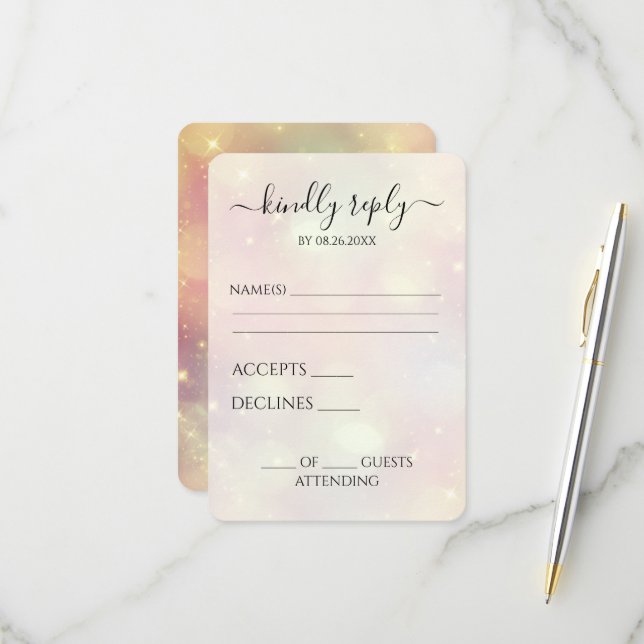 Create Your Own Peach Sparkle Bokeh RSVP Card (Front/Back In Situ)