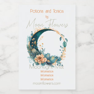 Create Your Own Peach & Teal Floral Moon Wine Label
