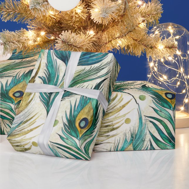 Create Your Own Peacock Feathers Polka Dots Wrapping Paper (Holidays)