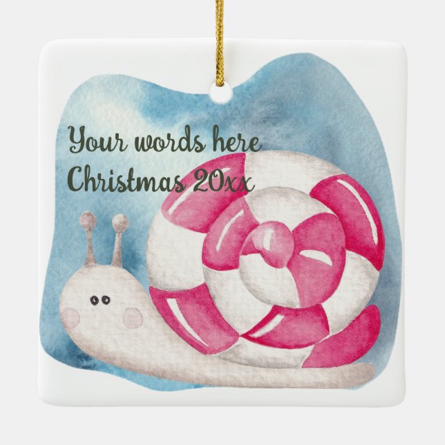 Create Your Own Peppermint Candy Snail Christmas Ceramic Ornament (Back)